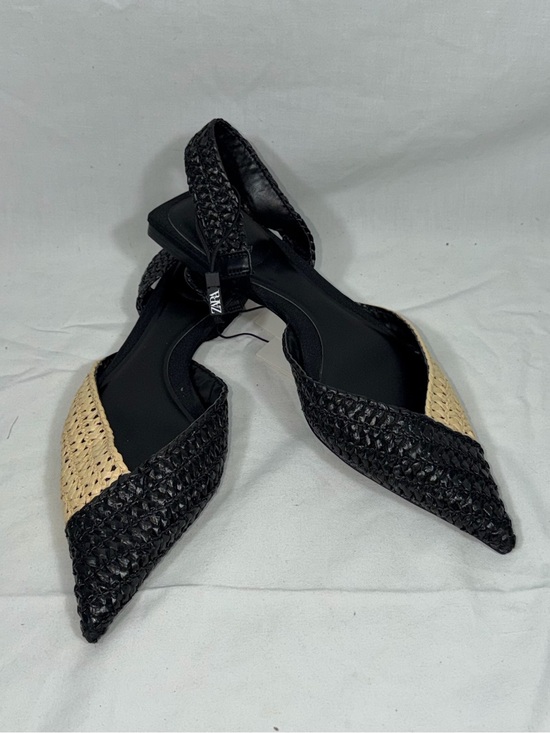 Zara Shoes - Zara Woven Raffia Slingback Flats NWT Black Beige Pointed Toe Flat Sandal 39 8